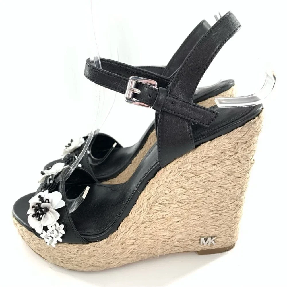 Michael Michael kors sandals 5 35 Jill black white leather platform Espadrilles